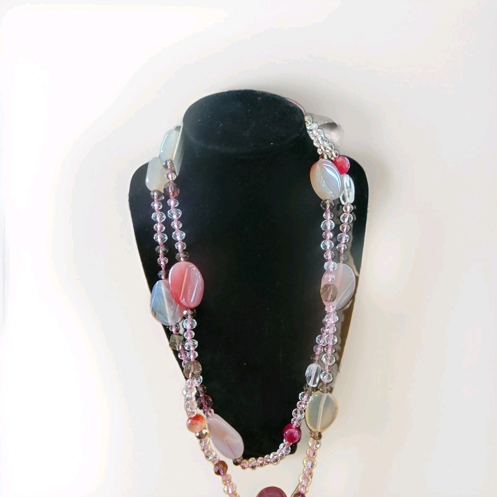 NWT NIQUEA.D Agate Quartz Multi Gemstone Station Necklace 56" Opera